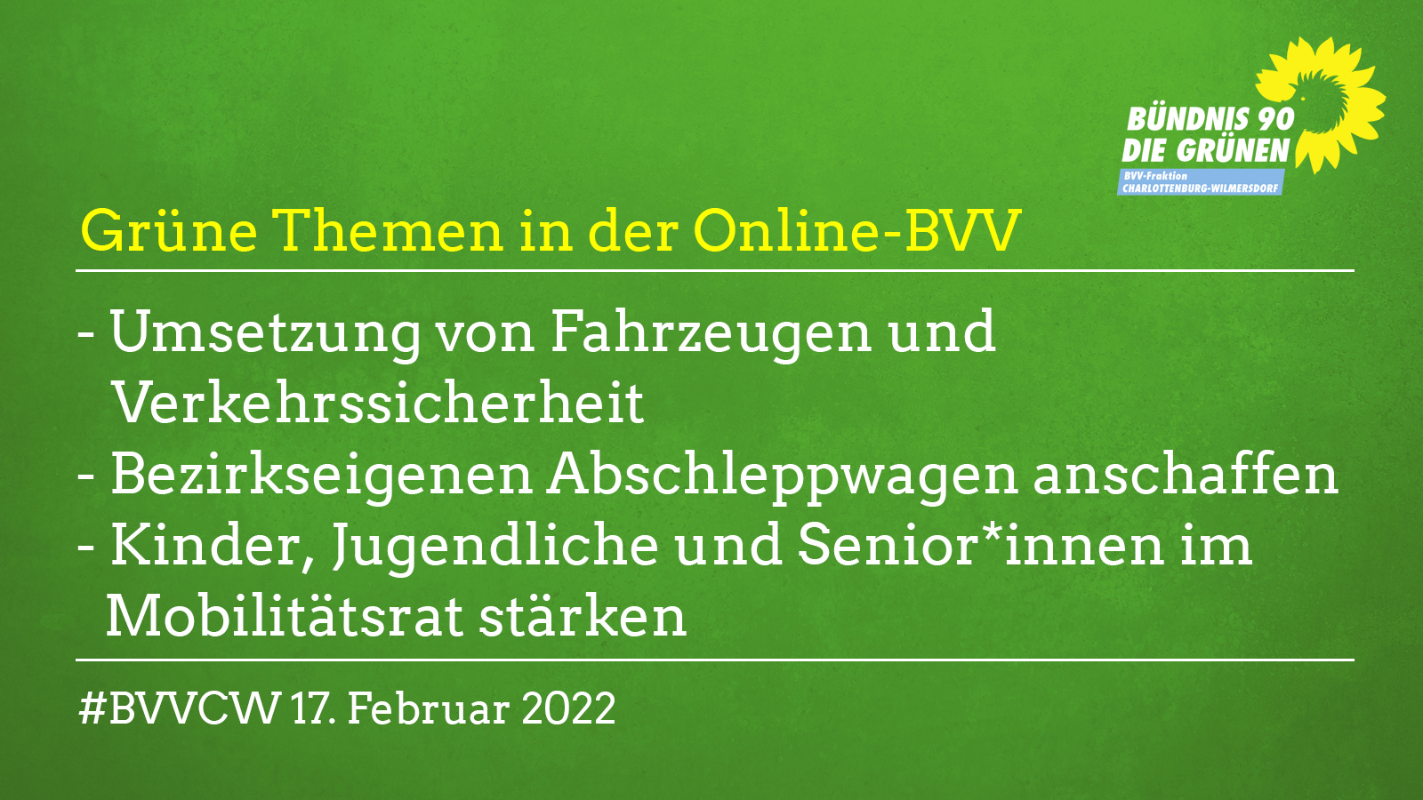 Grüne Themen in der BVV am 17.2.2022