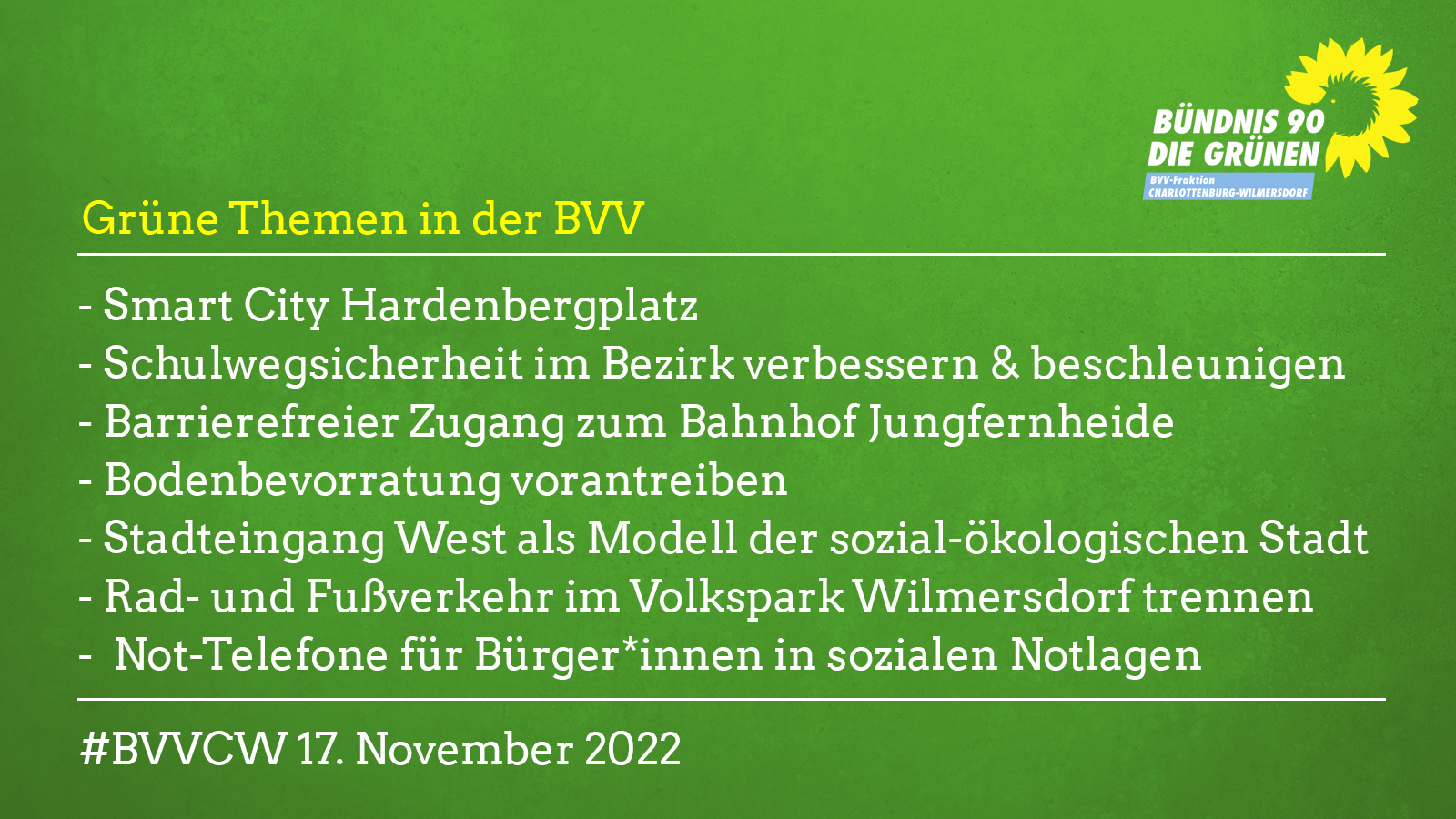 Grüne Themen in der BVV am 17.11.22