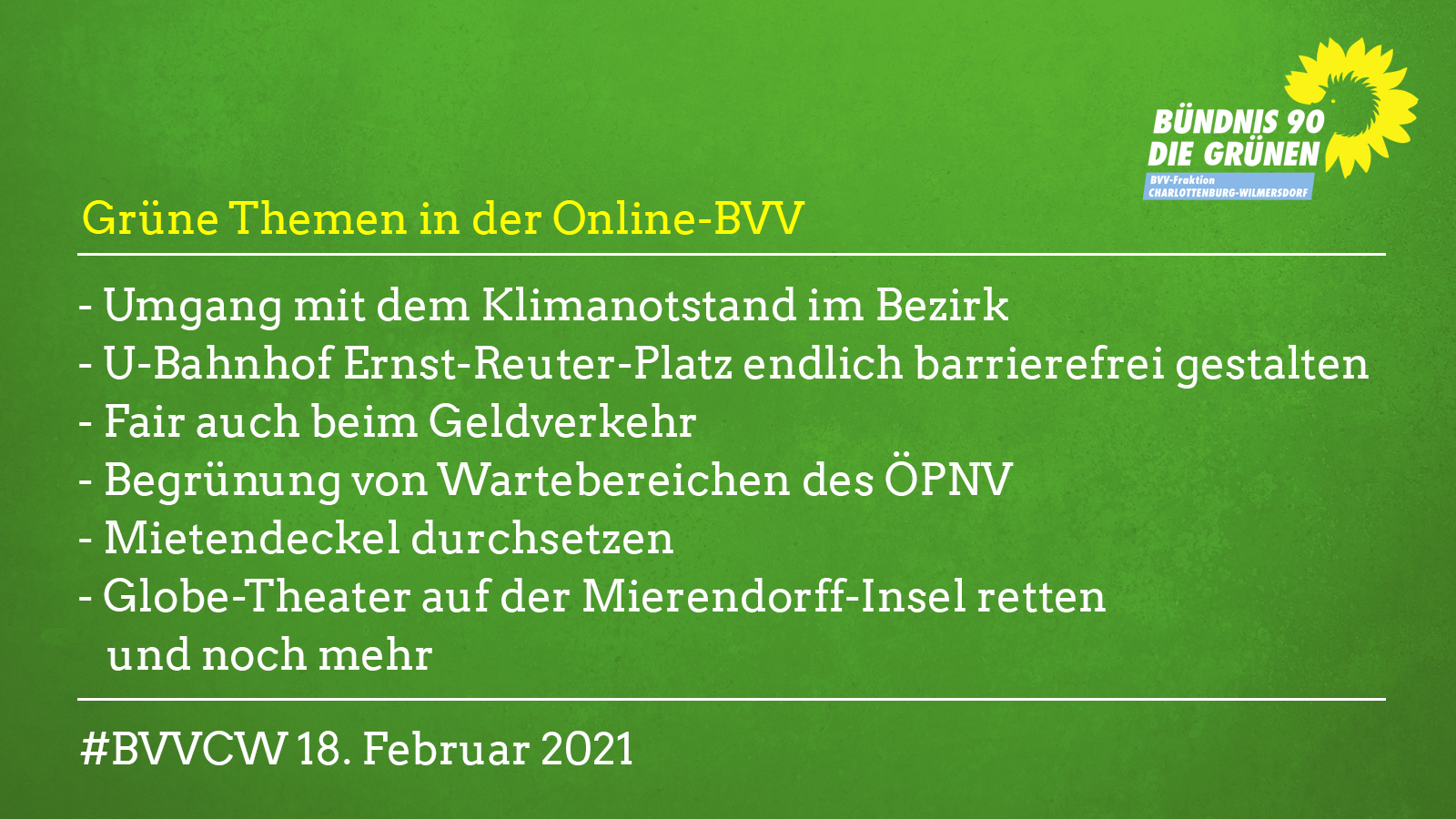 Grüne Themen in der BVV am 18.2.21
