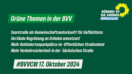 Grüne Themen in der Bezirksverordnetenversammlung Charlottenburg-Wilmersdorf am 17.10.24