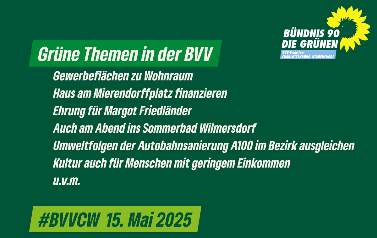 Grüne Themen in der Bezirksverordnetenversammlung am 15.5.25