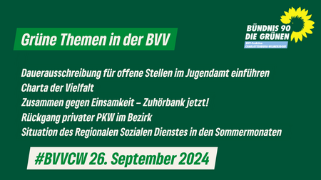 Grüne Themen in der Bezirksverordnetenversammlung Charlottenburg-Wilmersdorf am 26.9.24