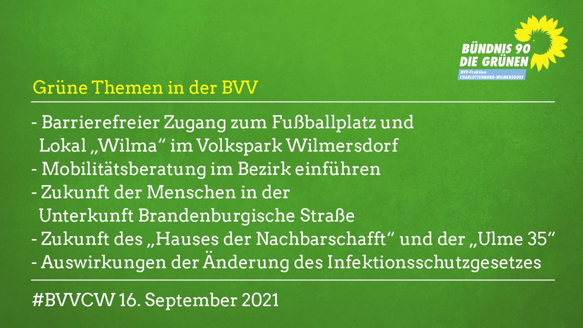 Grüne Themen in der BVV am 16. September 2021