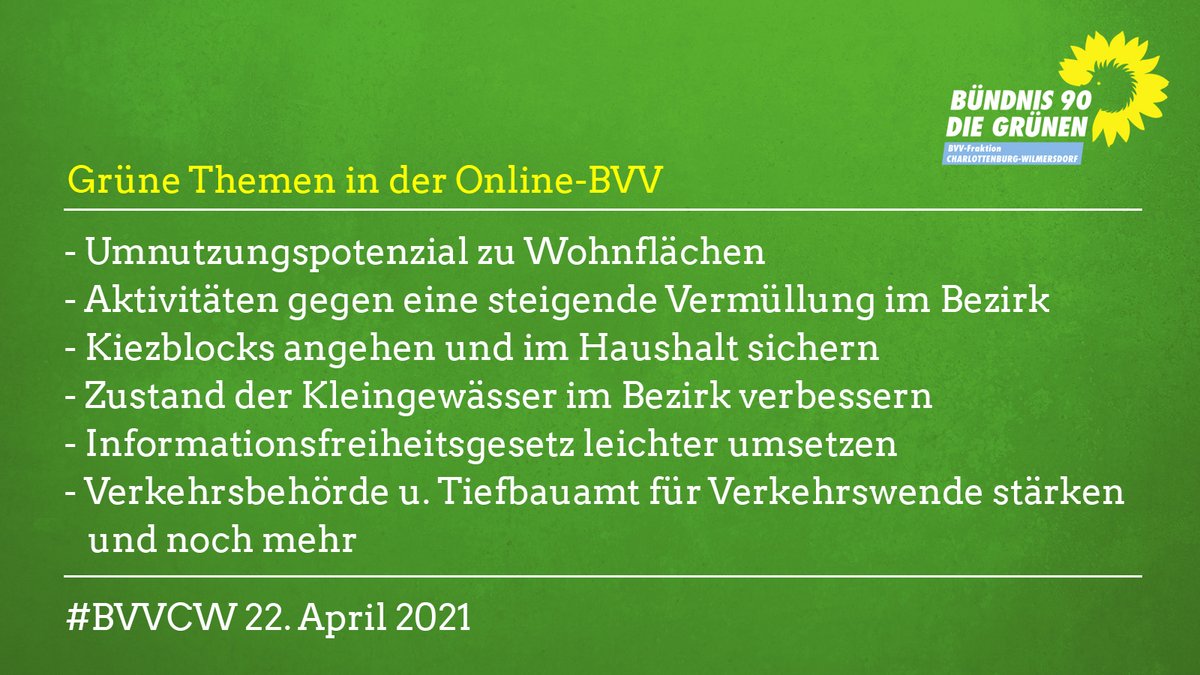 Grüne Themen in der BVV am 22.4.2021