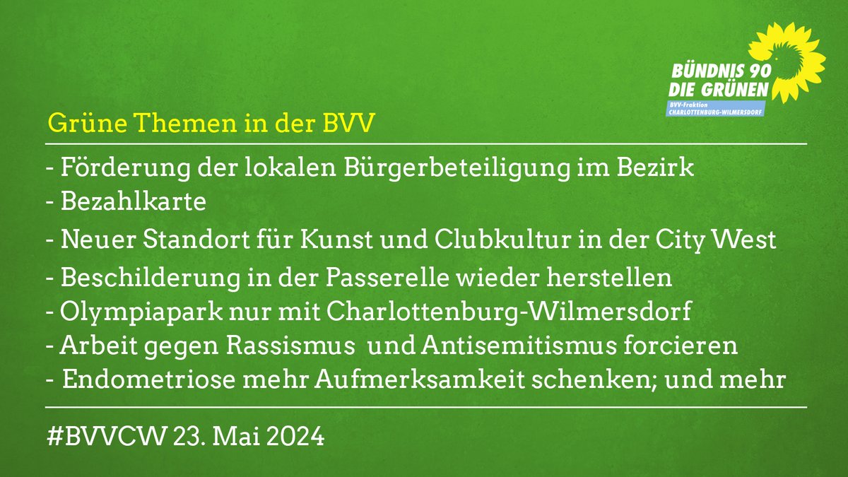 Grüne Themen in der BVV am 23.5.24