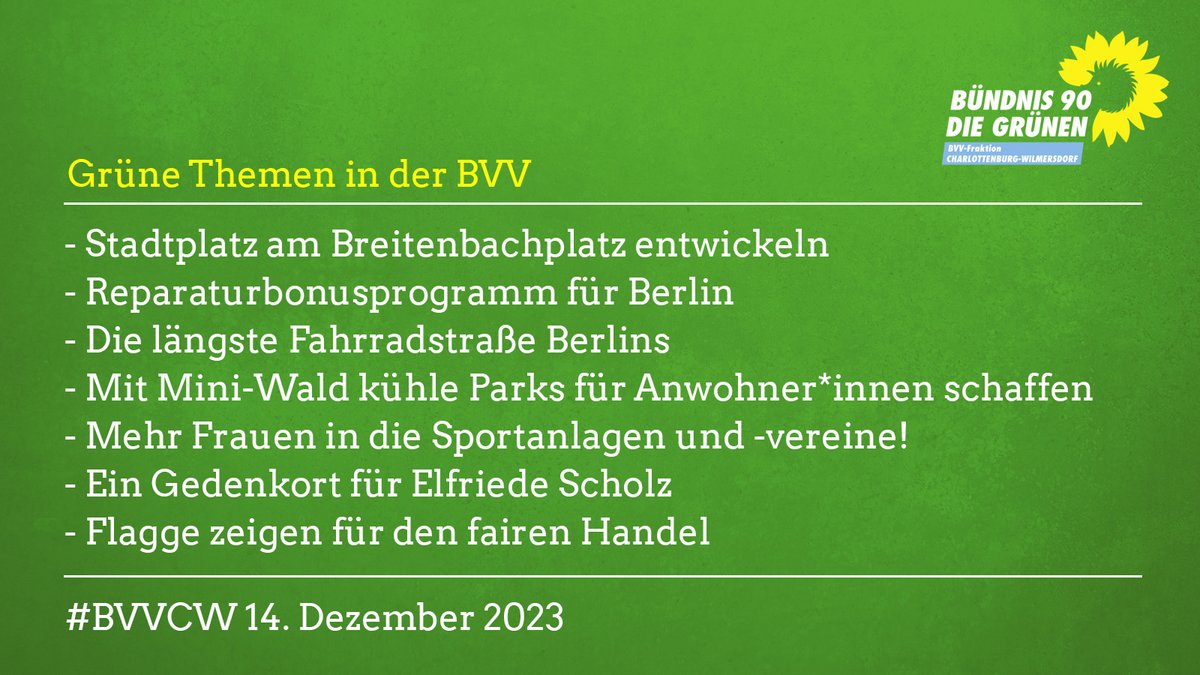 Grüne Themen in der Bezirksverordnetenversammlung (BVV) Charlottenburg-Wilmersdorf
