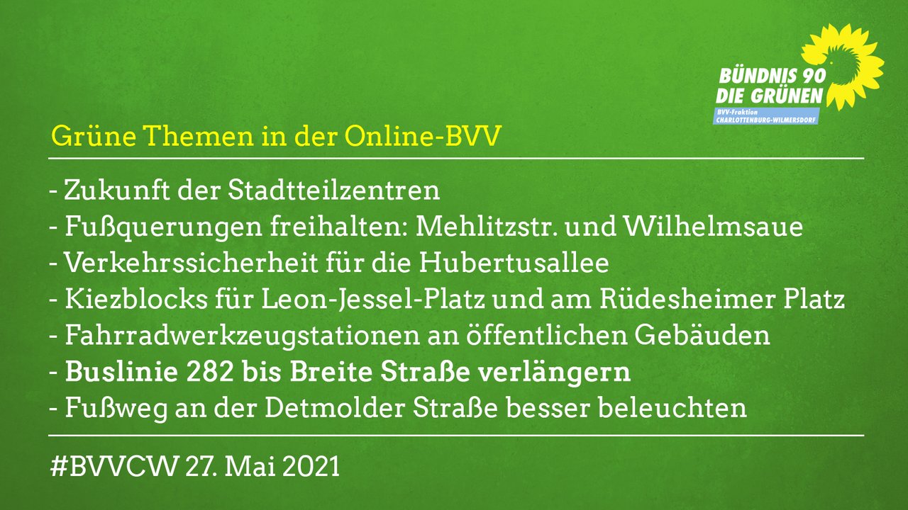 Grüne Themen in der BVV am 27. Mai 2021