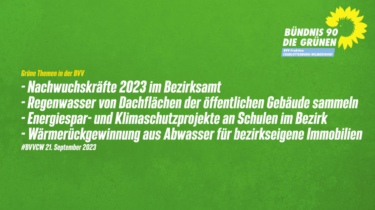 Grüne Themen in der BVV am 21.9.23