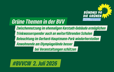 Grüne Themen in der Bezirksverordnetenversammlung Charlottenburg-Wilmersdorf am 2.7.2026