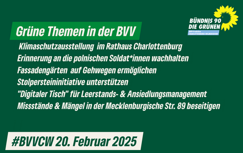 Grüne Themen in der Bezirksverordnetenversammlung Charlottenburg-Wilmersdorf am 20.2.25