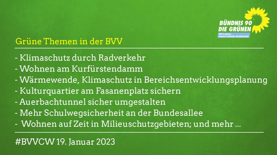 Grüne Themen in der BVV Charlottenburg-Wilmersdorf am 19.1.23
