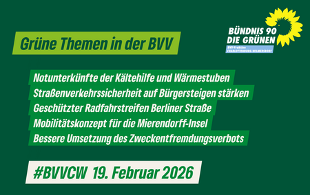 Grünen Themen der Fraktion Bündnis 90/Die Grünen in der Bezirksverordnetenversammlung Charlottenburg-Wilmersdorf am 19.2.2026