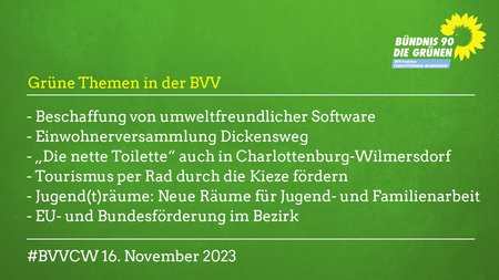 Grüne Themen in der Bezirksverordnetenversammlung Charlottenburg-Wilmersdorf am 16.11.23