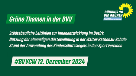 Grüne Themen in der Bezirksverordnetenversammlung Charlottenburg-Wilmersdorf am 12.12.2024