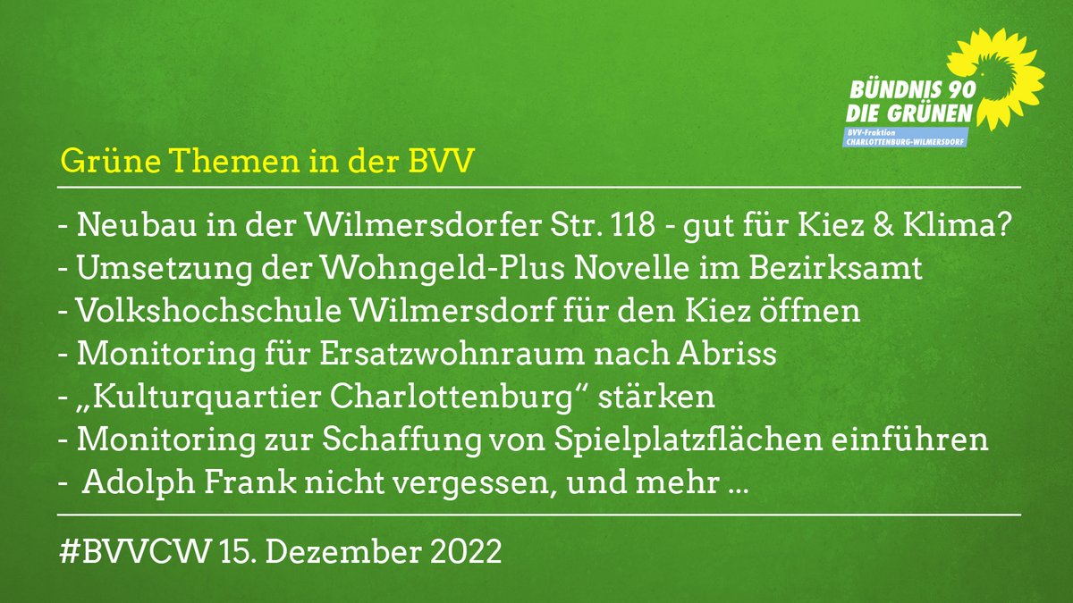 Grüne Themen in der BVV am 15.12.2022