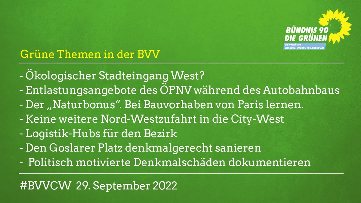 Grüne Themen in der BVV am 29.9.2022