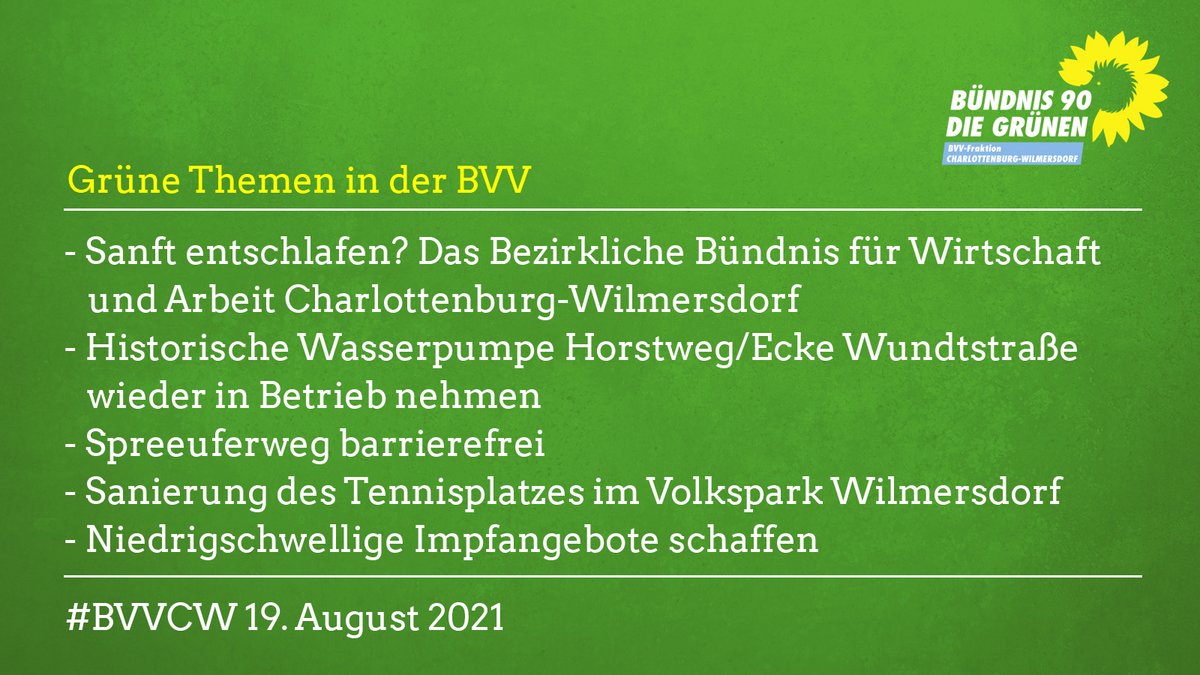 Grüne Themen in der BVV Charlottenburg-Wilmersdorf am 19.8.21